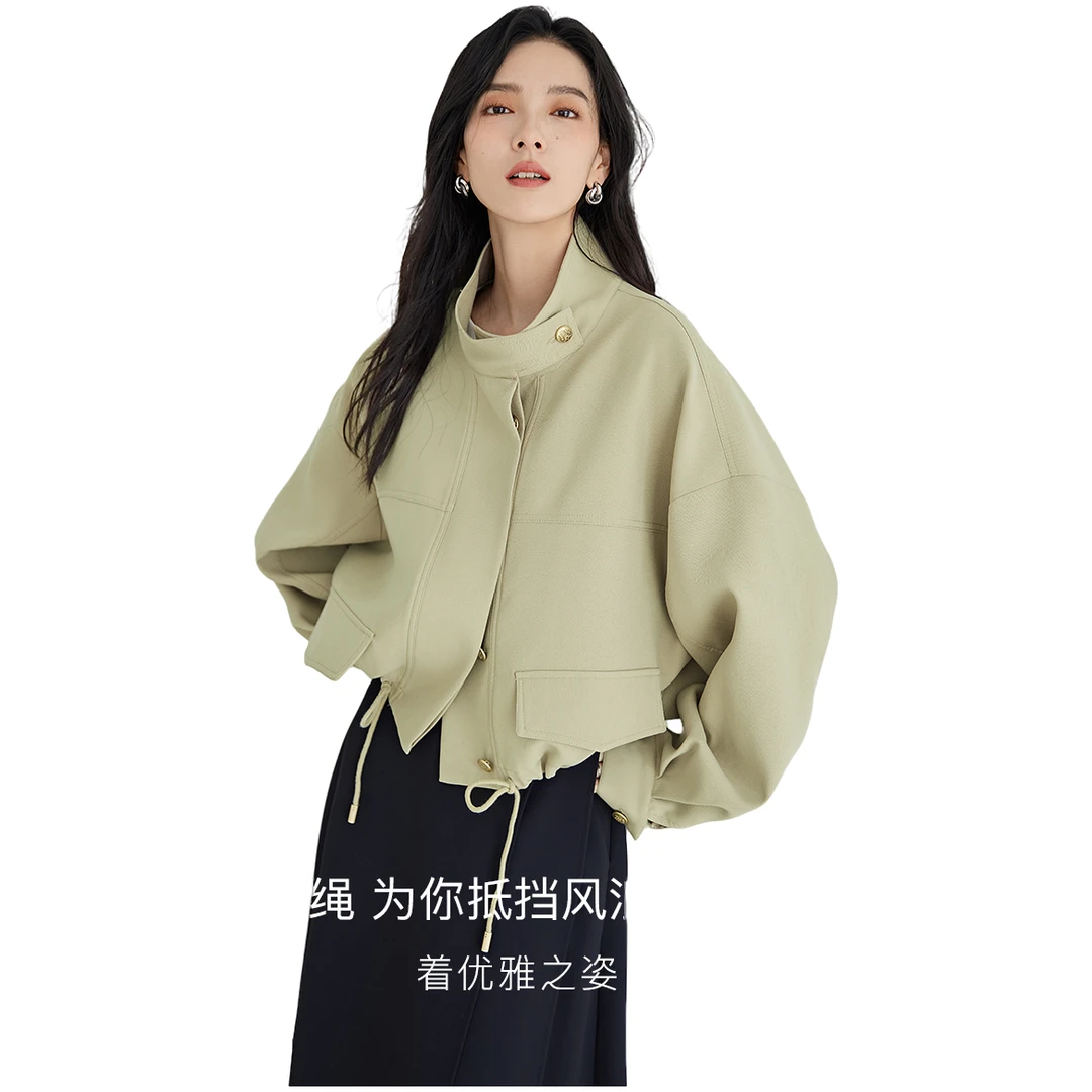 对白立领短款外套女抽绳感通勤风上衣雅丹风DYZB-DDW023