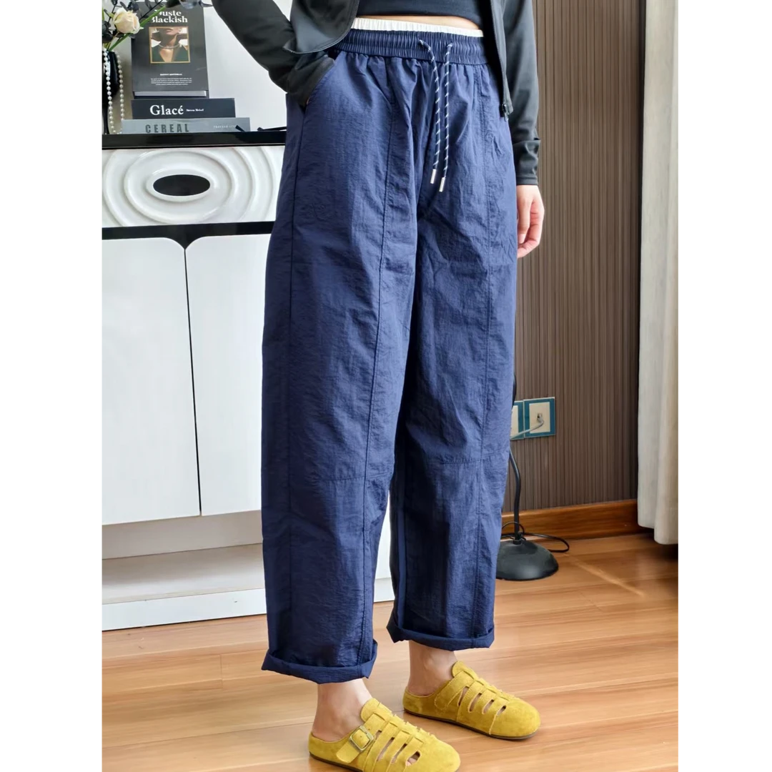 拼腰设计感高腰抽绳夏季上新哈伦阔腿裤新款潮流百搭户外运动显瘦