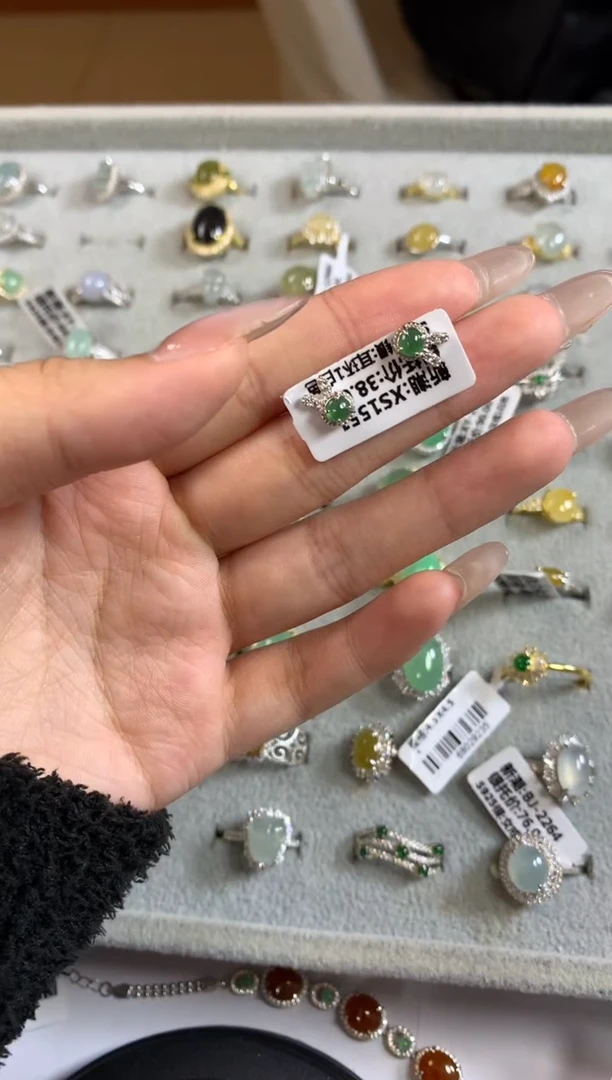 银S925镶嵌戒指翡翠耳饰11