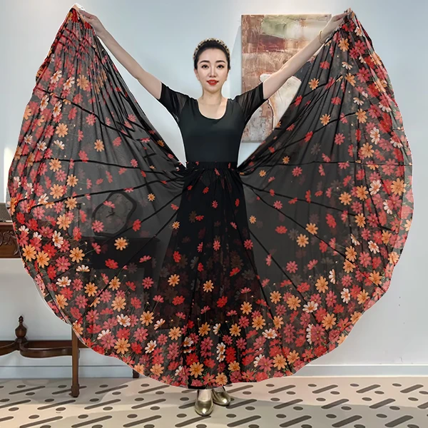 B《春之语》弹力网纱满铺定位花半身裙/720大摆/带衬裙