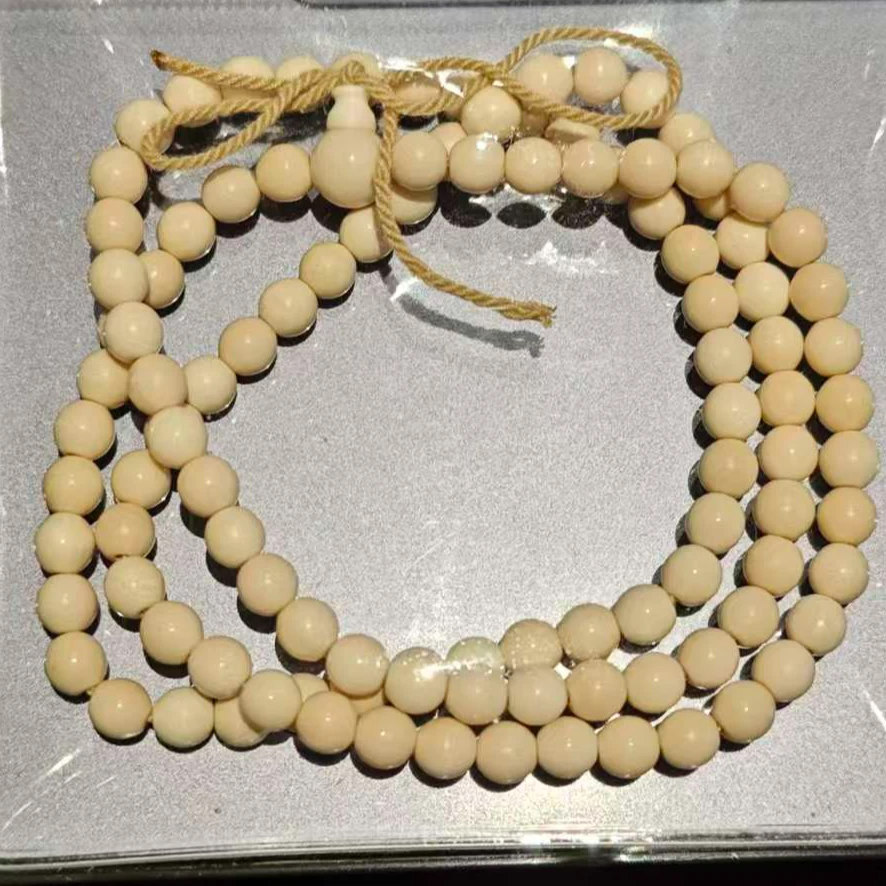 天然猛犸108手持手链 奶黄无漂 0.6