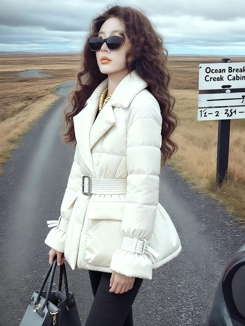 保暖棉服女款2025新款冬超好看轻奢高端气质收腰加厚白色棉衣外套