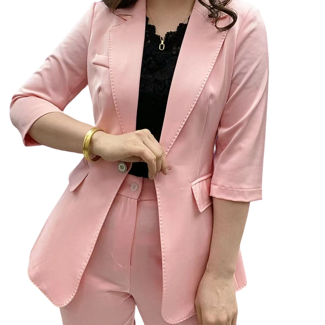 D6607-新款时尚 气质百搭 西服微喇裤组合套装