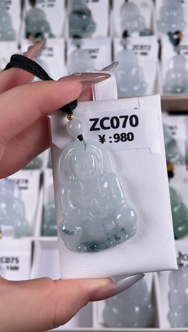 颈饰未镶嵌翡翠ZC070高冰飘花观音+孤品+送同款绳子