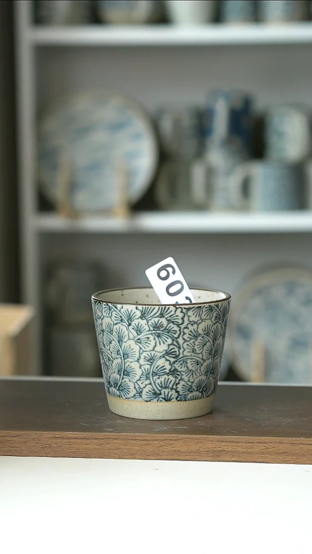 603青花银杏猪口杯@4-2@