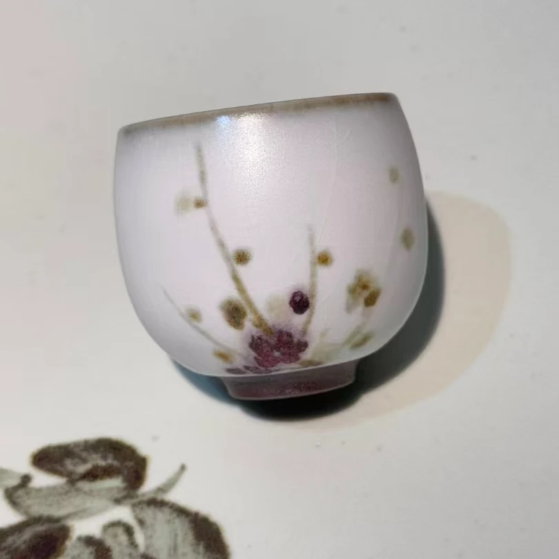 晏如堂汝窑卯花白写意蛋杯白釉陶杯茶杯主人杯