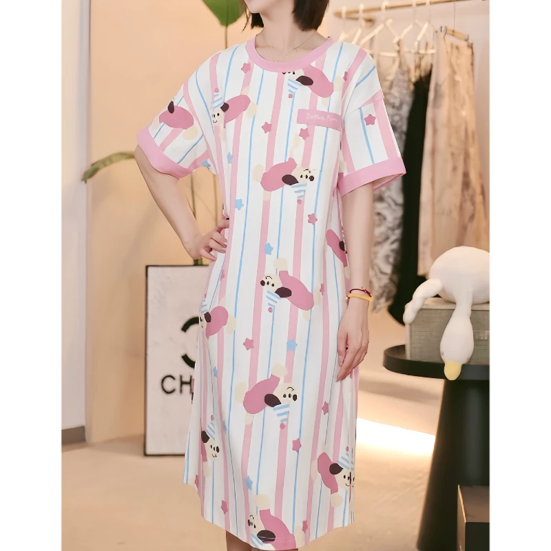 睡裙女夏季纯棉短袖薄款家居服可外穿大码