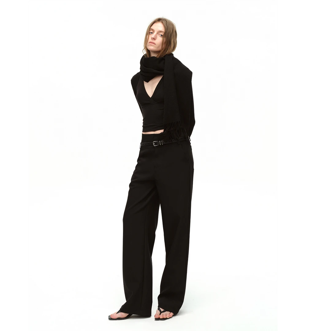 empty page黑色双腰头直筒宽松休闲裤西裤