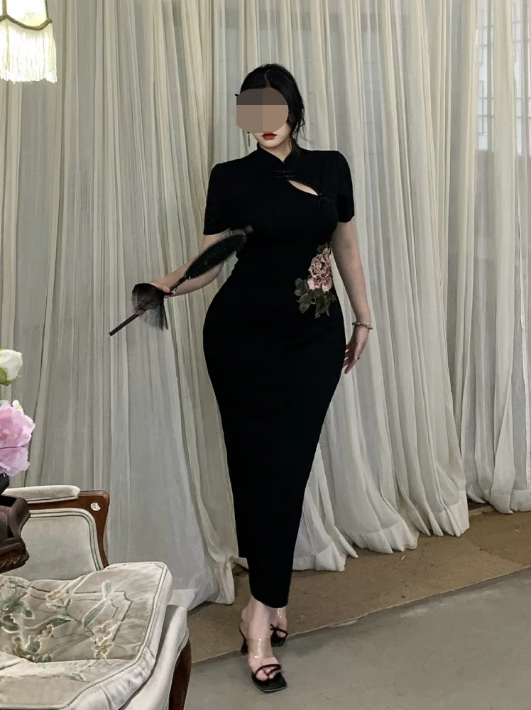 【牡丹花语】复古新中式改良旗袍遮肚藏肉裙子包臀连衣裙大码9920