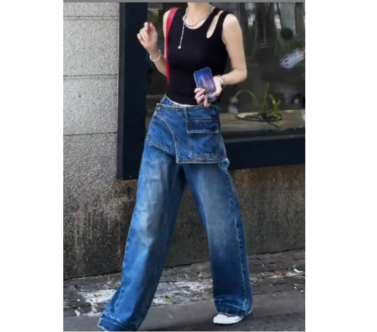 2025早秋新款高腰显瘦大码阔腿显瘦夏日松弛感休闲牛仔裤