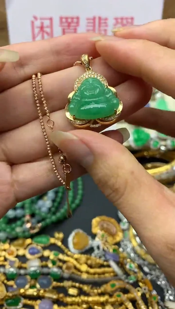 翡翠18K金镶嵌颈饰585-中国好珍宝