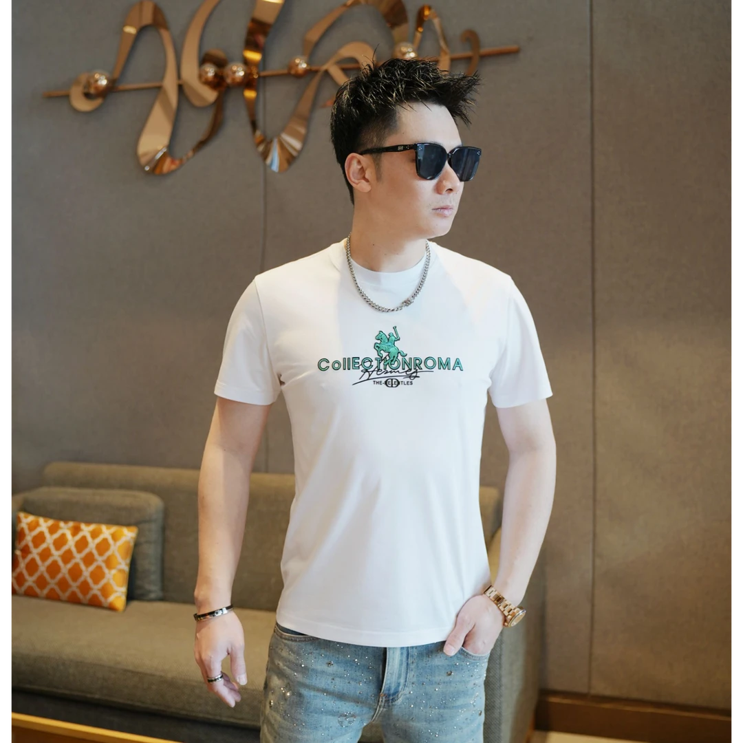 2025早春新款男士短袖重工轻奢高端时尚夏季短袖圆领潮流休闲半袖