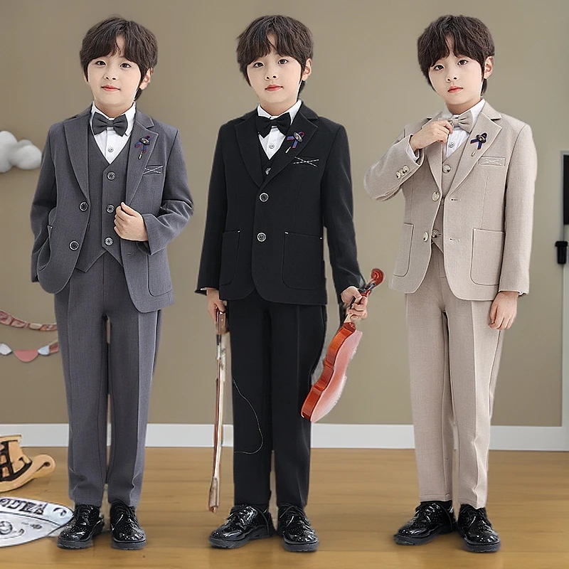英伦风儿童西装马甲三件套春季新款英伦男童活动主持小西服学院风