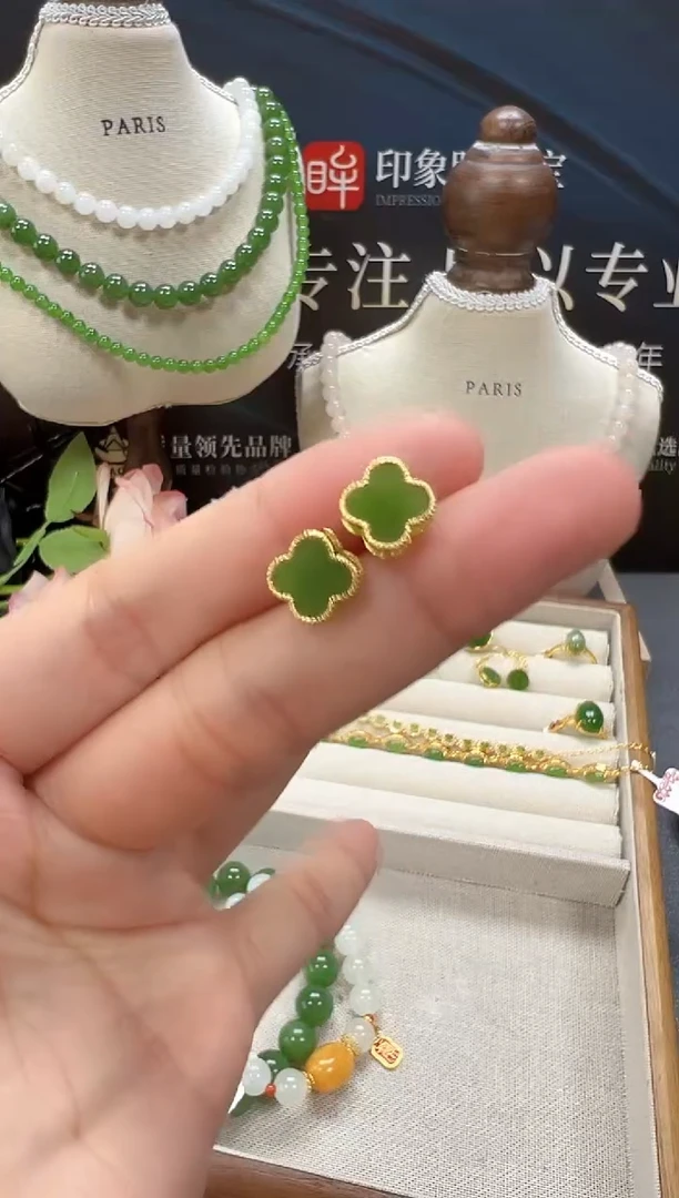 和田玉银S925镶嵌耳饰cg