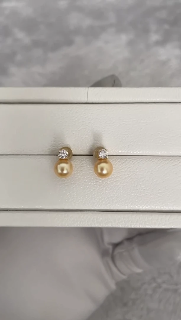 银S925镶嵌耳钉海水珍珠AK羽皇金戴妃7-7.5mm