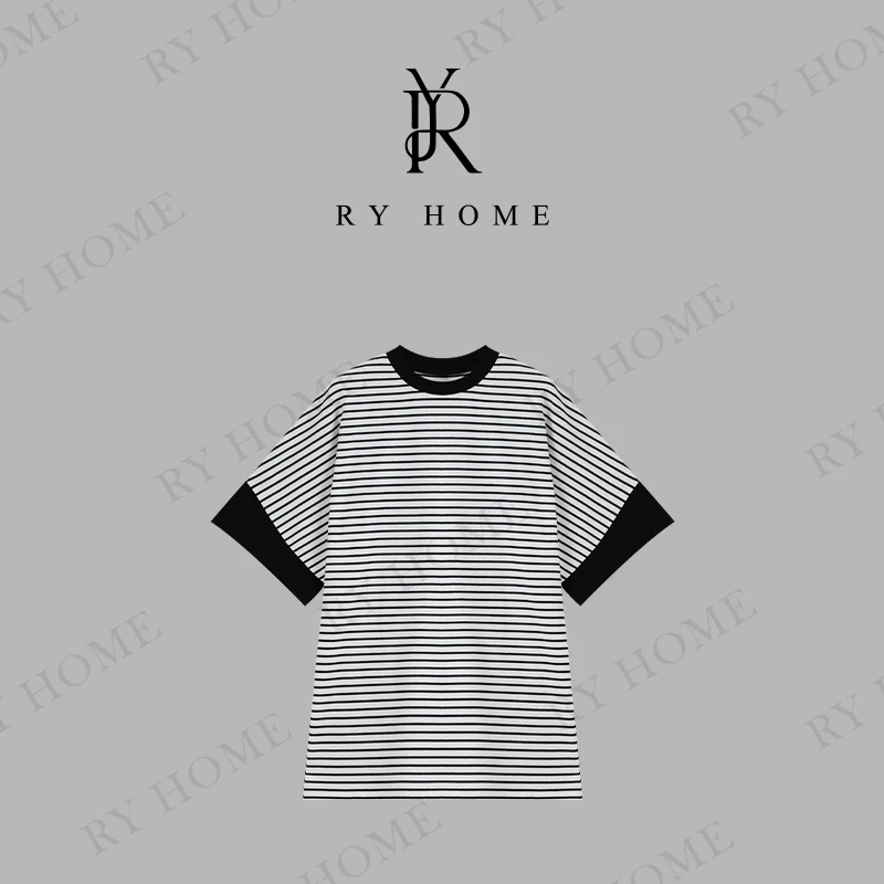 【容雨RYHOME】极简风韩版条纹圆领T恤251T1885