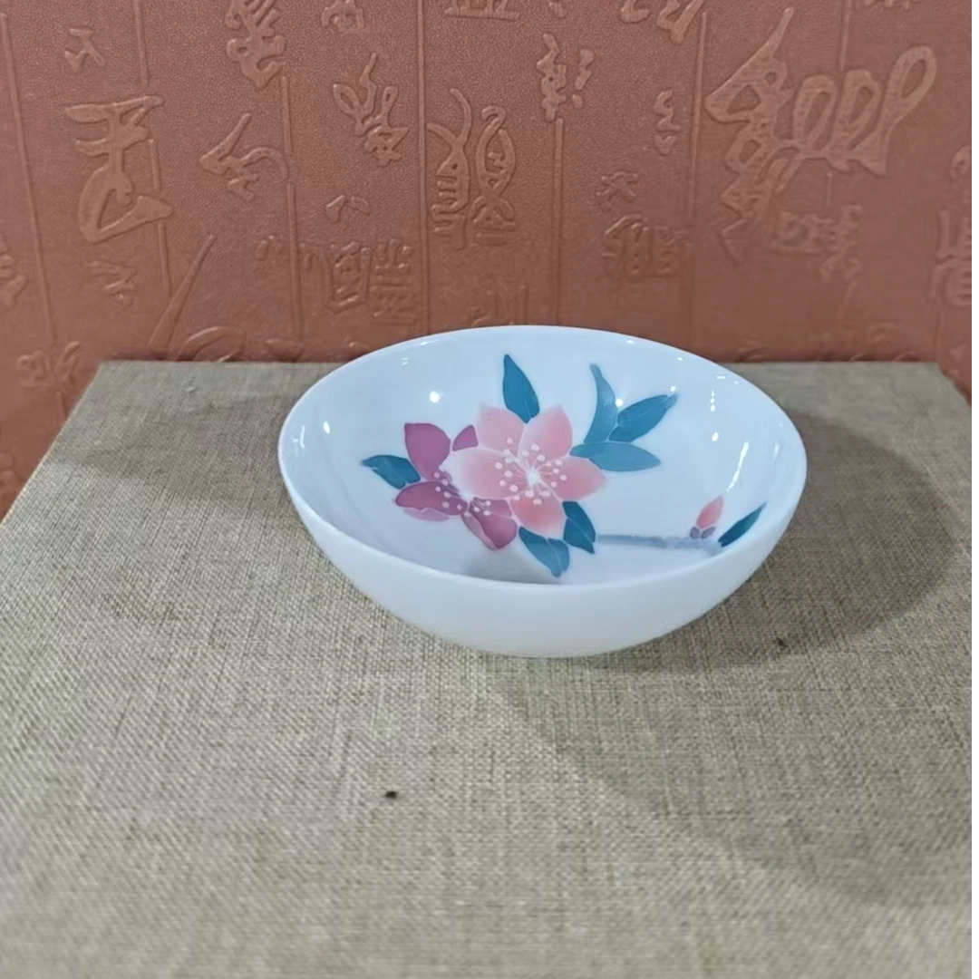 195函夏非遗釉下五彩水点桃花普洱杯