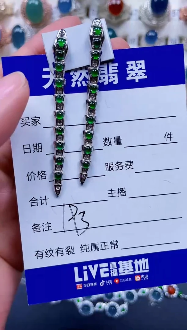 银S925镶嵌翡翠耳饰193