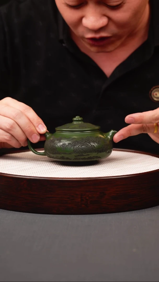 茶壶紫砂绿泥山水寒江