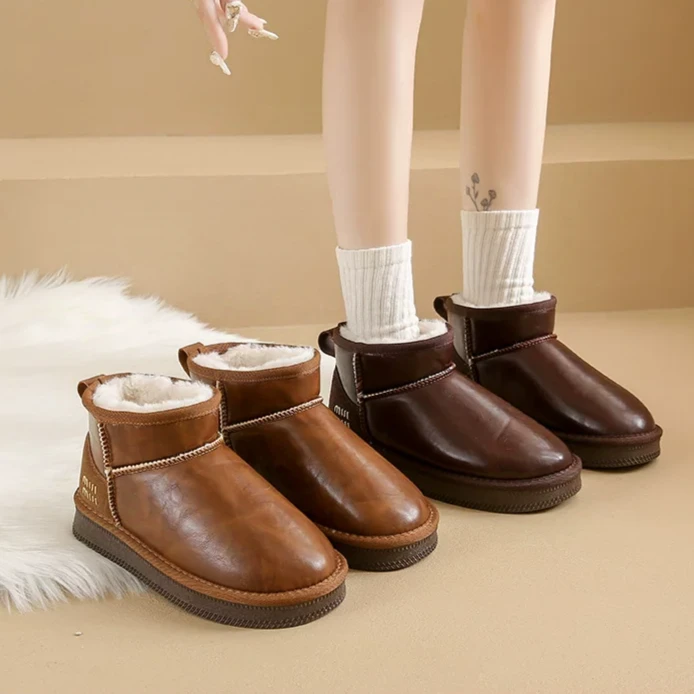 网红爆款时尚新款冬季加绒加厚平底面包雪地靴922