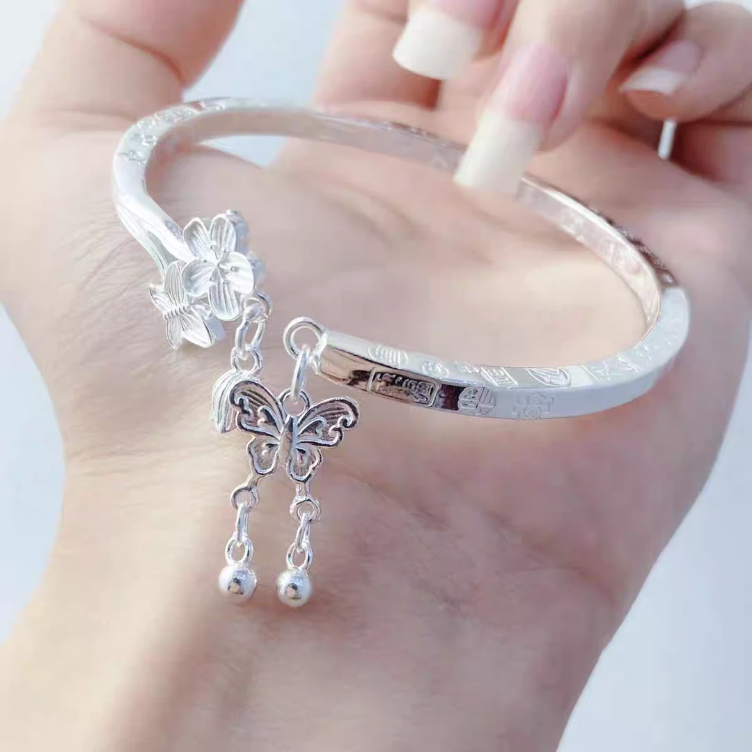 C3【约26g4mm】 999.9蝴蝶实心开口吉言手镯B72A54