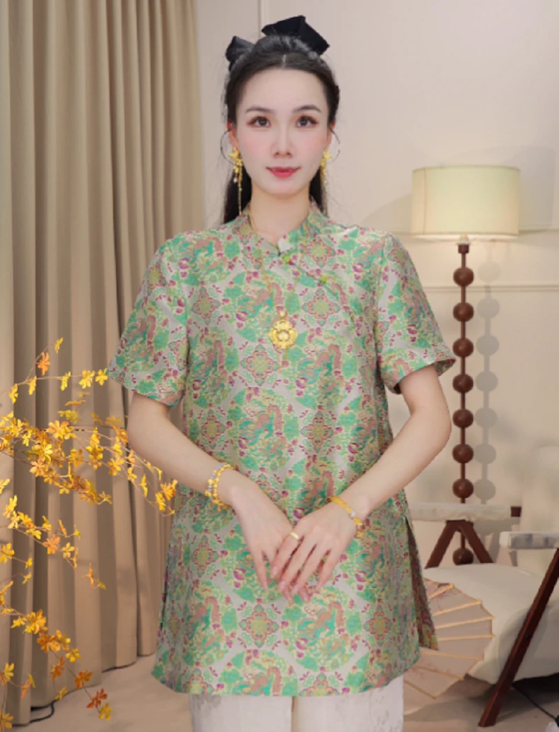 【八宝葫芦】新中式奥黛上衣夏季女士夏装民族风小衫2025B9752—婷婷