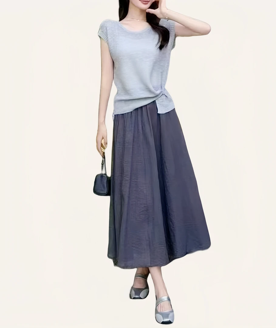 短袖女装套装上衣时尚休闲夏季显瘦气质百搭复古宽松纯色圆领