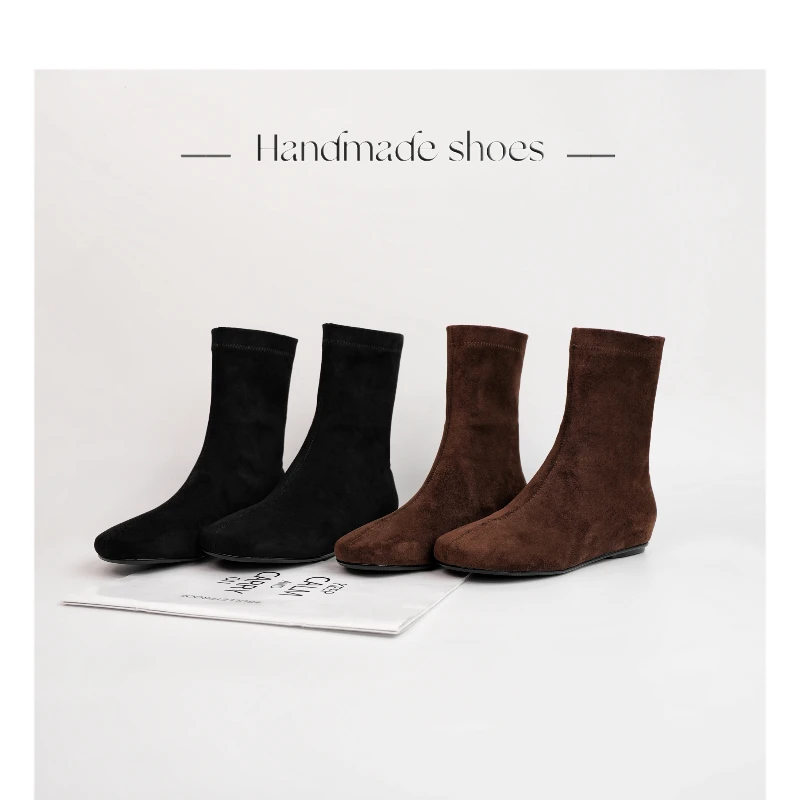 【Dhh】内增高3cm•弹力绒•圆头法式极简韩版复古短靴百搭弹力瘦瘦靴