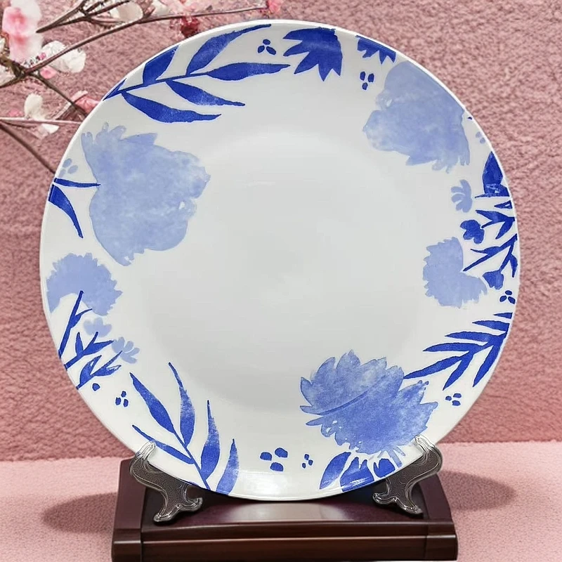 10.5英寸陶瓷日式青花瓷大盘釉下彩防古工艺炒菜盘子手工复古家用