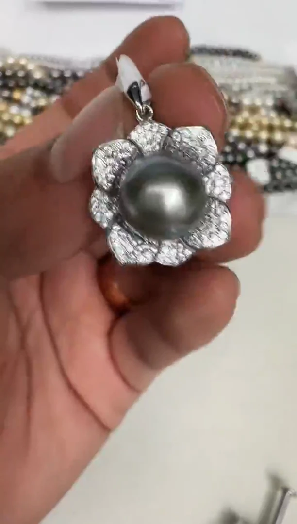 颈饰银S925镶嵌海水珍珠吊坠