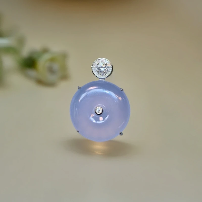 新品银s925银镶嵌紫玉髓平安扣吊坠