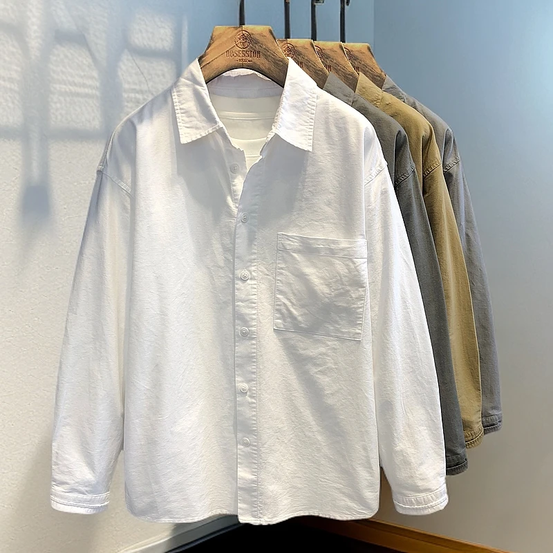 MR.MUDI/穆迪先生纯棉日系极简衬衫男款2025春季休闲长袖衬衣男