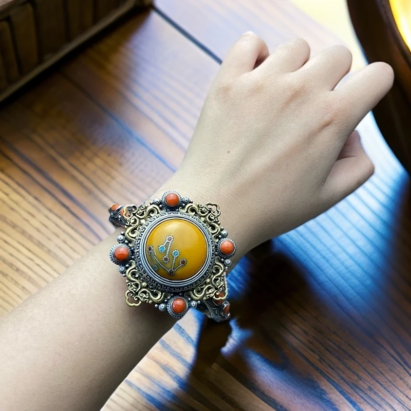 925银手镯 925银手镯复古纯手工国外回流收藏级重工设计手镯