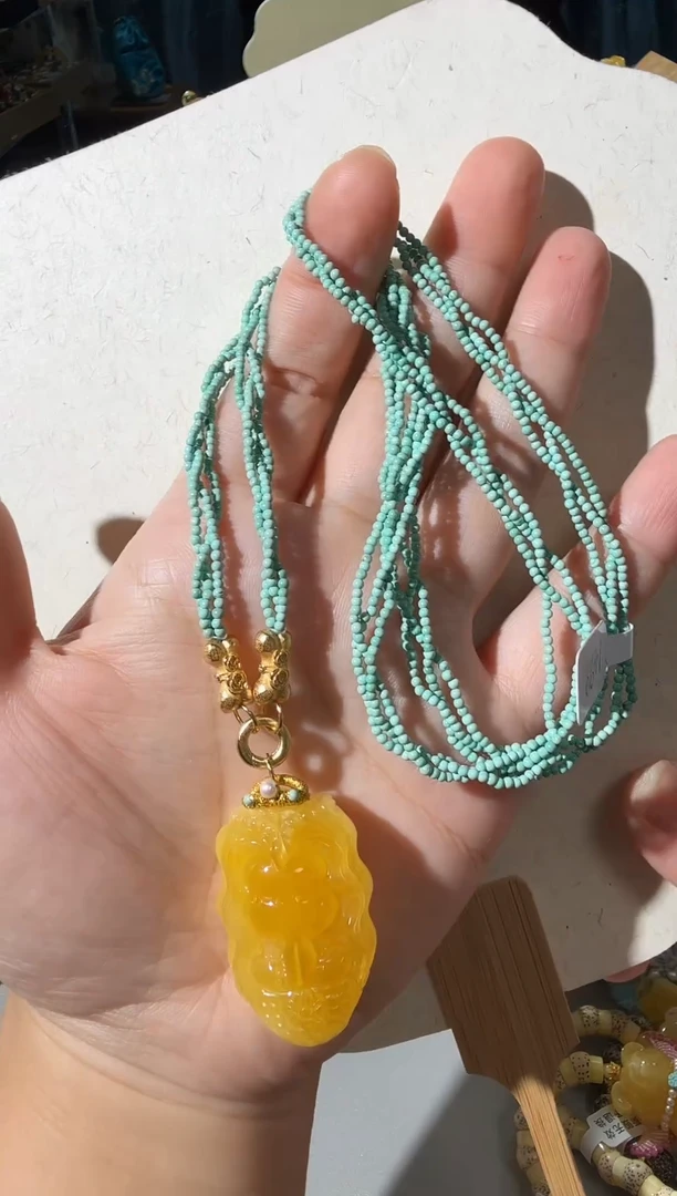 蜜蜡项链未镶嵌蜜蜡美人鱼项链