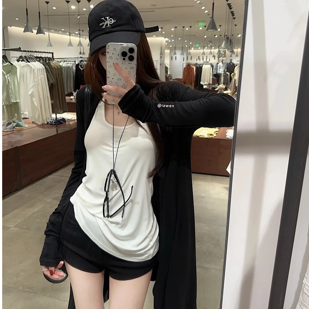 慵懒风不规则长款黑色防晒外套女2025夏季新款韩系宽松薄款开衫潮