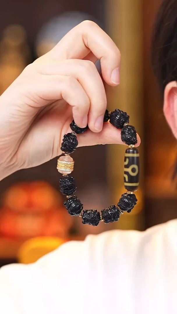 玛瑙/玉髓（覆膜）颈饰未镶嵌贵人大黑手串