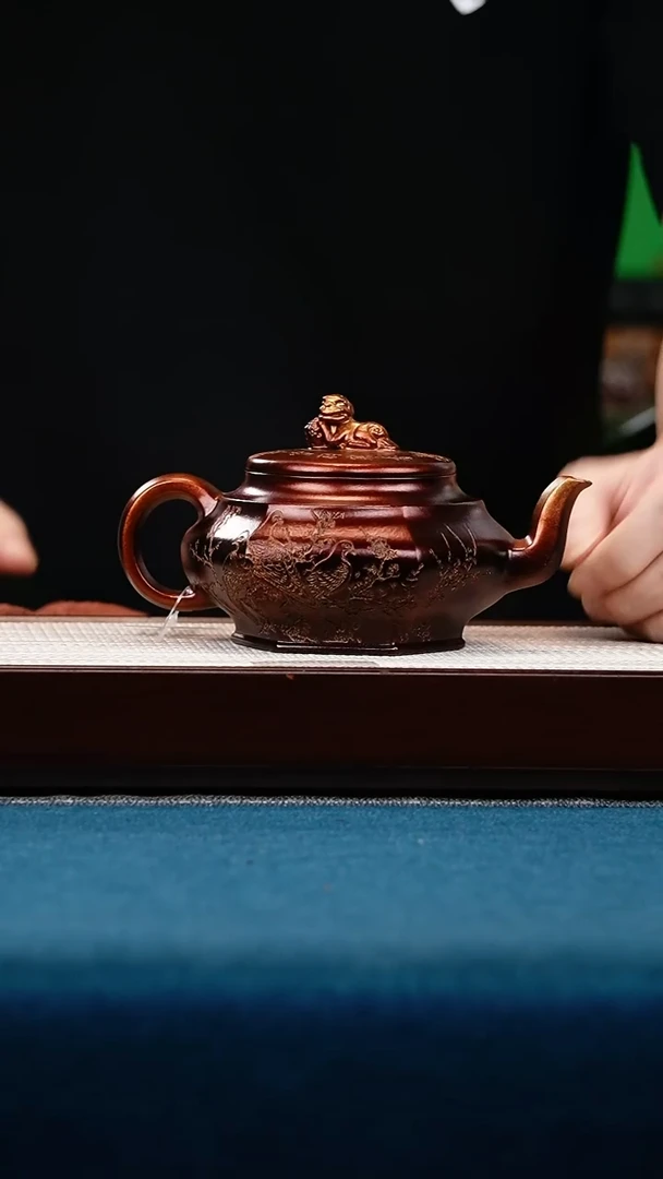茶壶紫砂金贝烧六方狮球