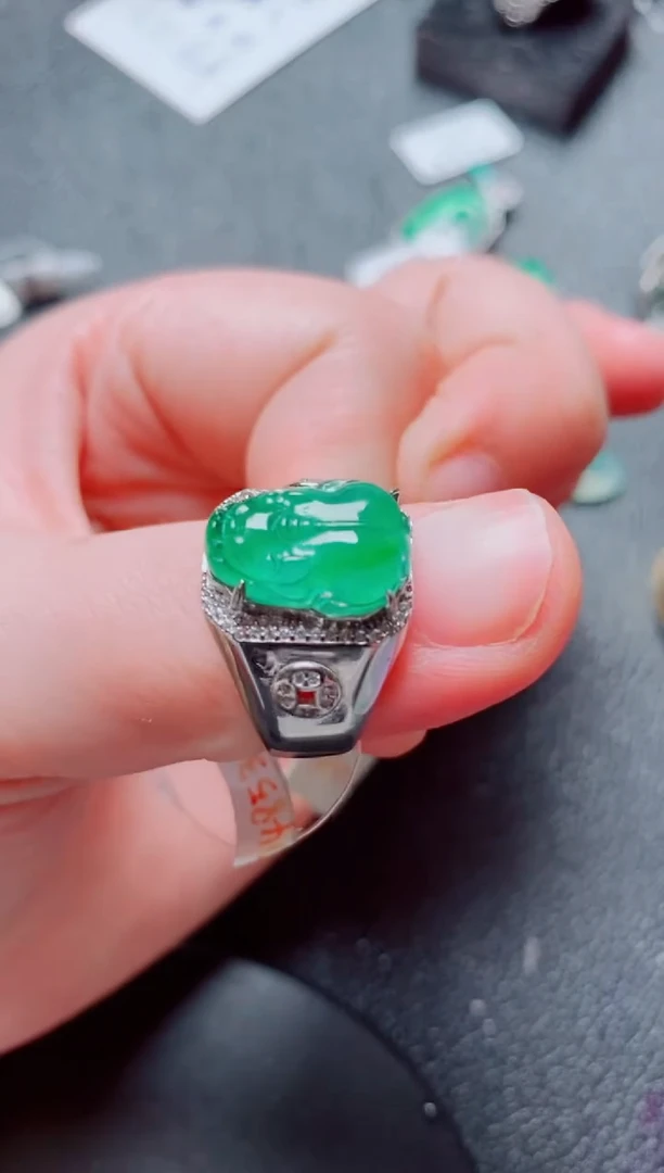 银S925镶嵌戒指翡翠1