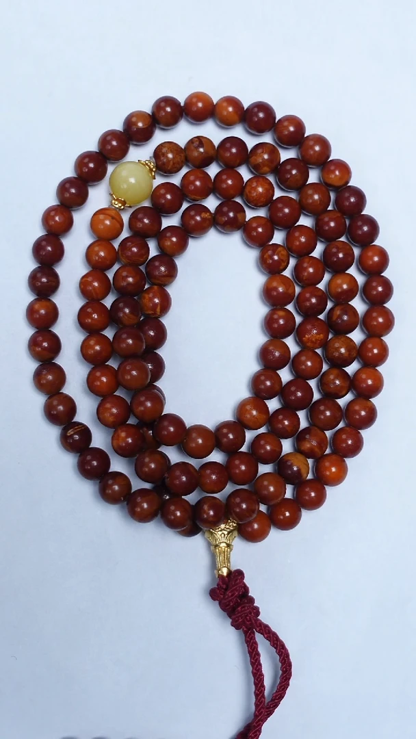 琥珀颈饰未镶嵌古董蜡圆珠108项链