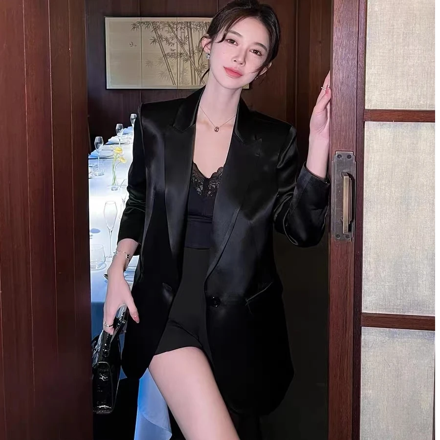 西装领口袋中长款简约通勤女西装8516款