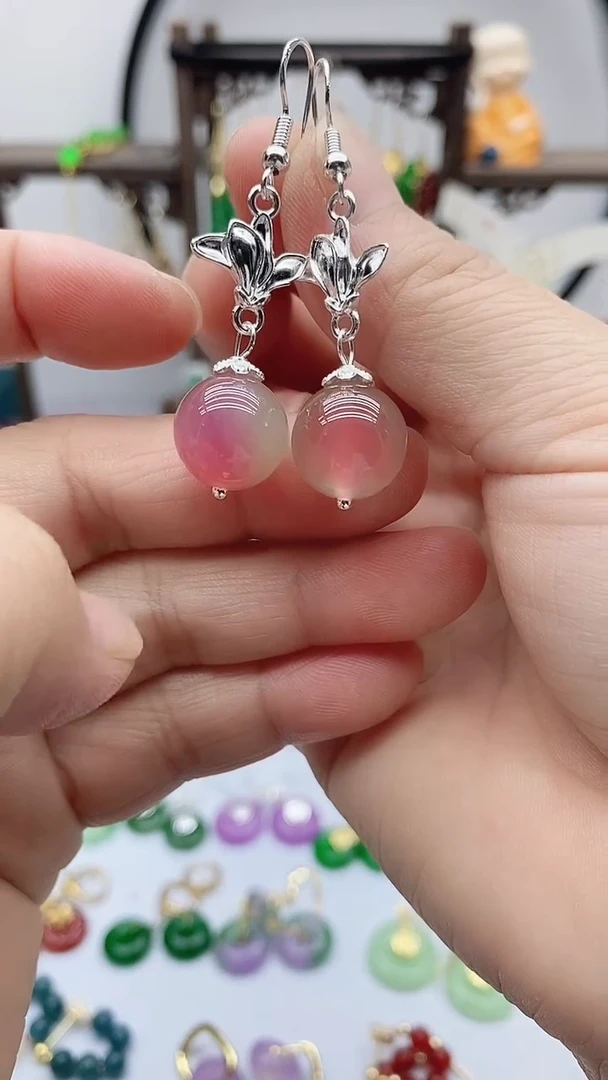 银S925镶嵌耳饰玛瑙/玉髓90