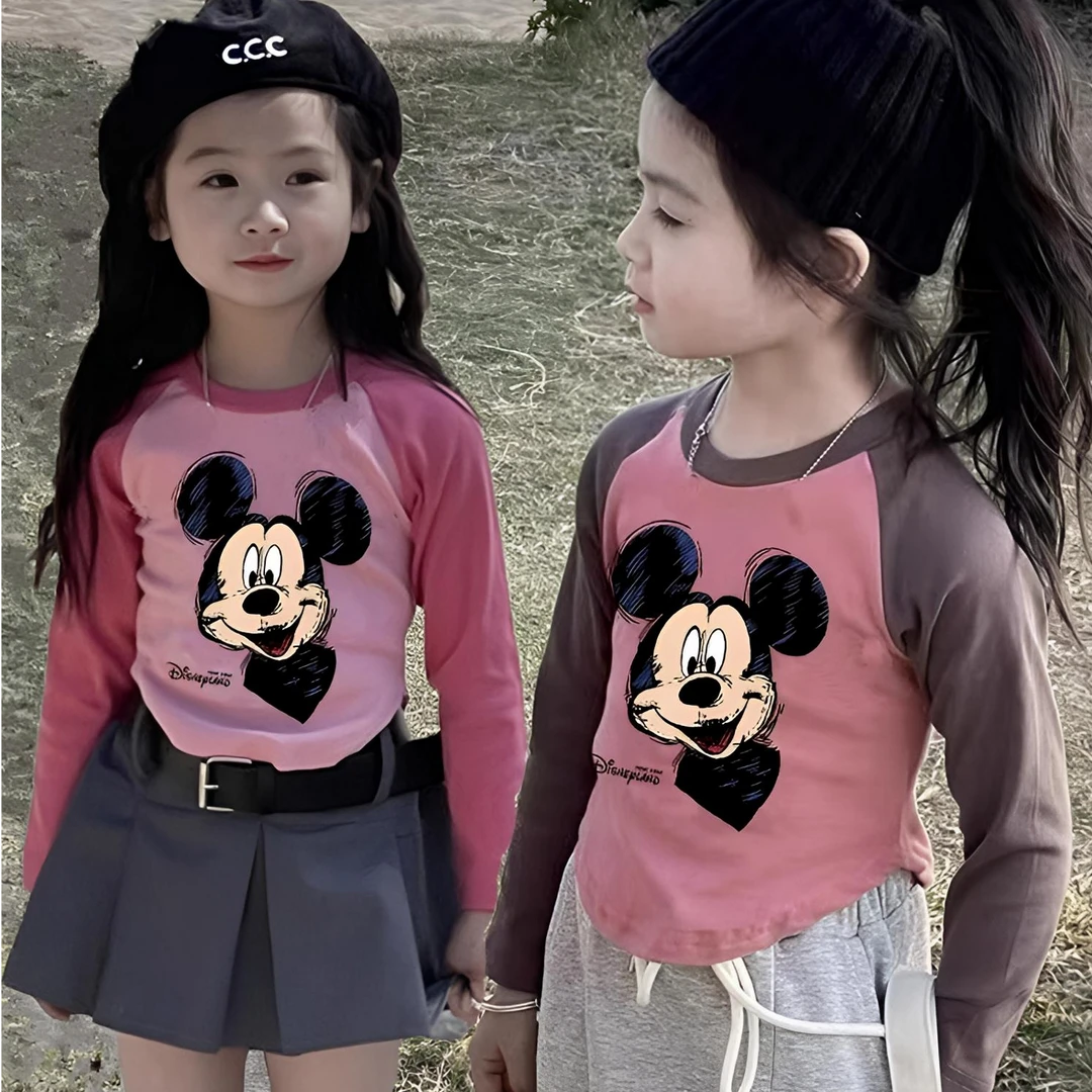 女童卡通纯棉长袖t恤紧身春秋薄款中小童装女孩宝宝修身短款上衣