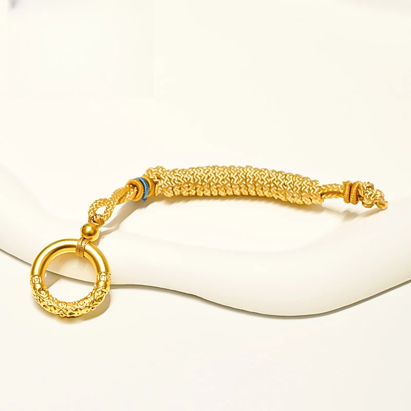 凤福匠黄金足金乾坤圈吊坠带编绳