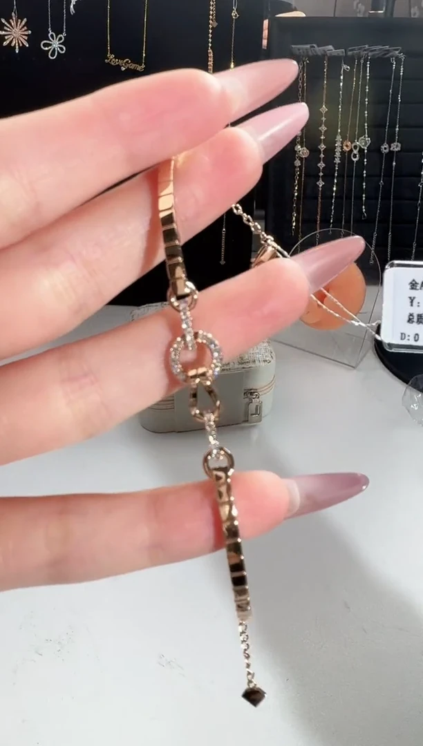 18K金镶嵌手链钻石手镯链10.45g