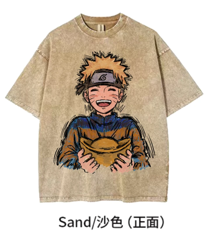 【元宝鸣人】KiKiTee oversize洗水做旧风宽松260g纯棉手绘T恤