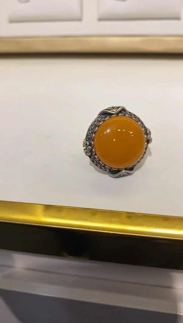 【闪购商品】琥珀裸石银S925镶嵌戒指