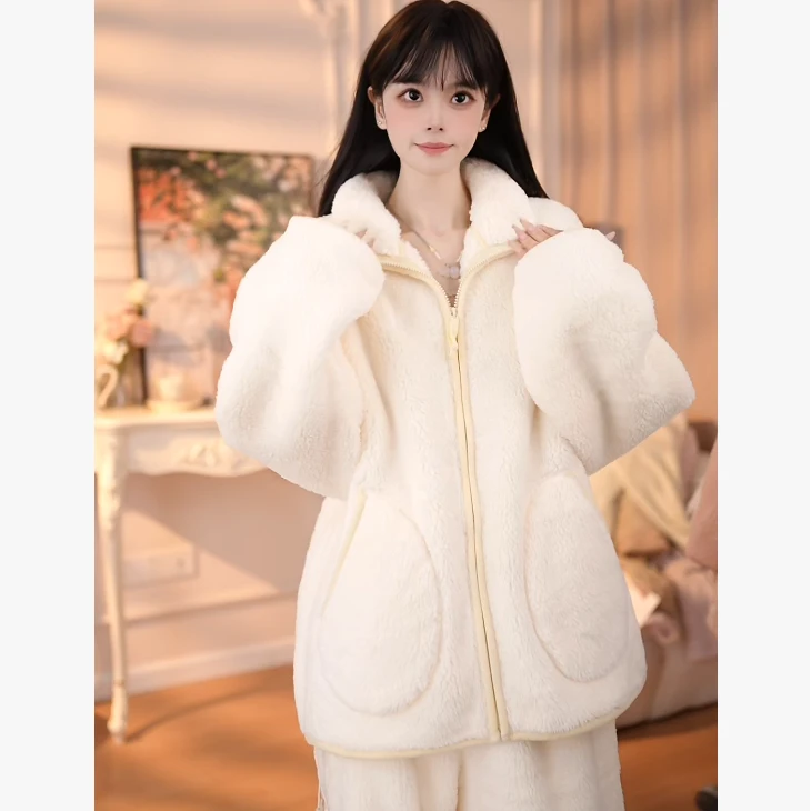 【绒绒泡芙】加绒睡衣一套秋冬季保暖热粒绒睡袍睡衣大码加厚wqn