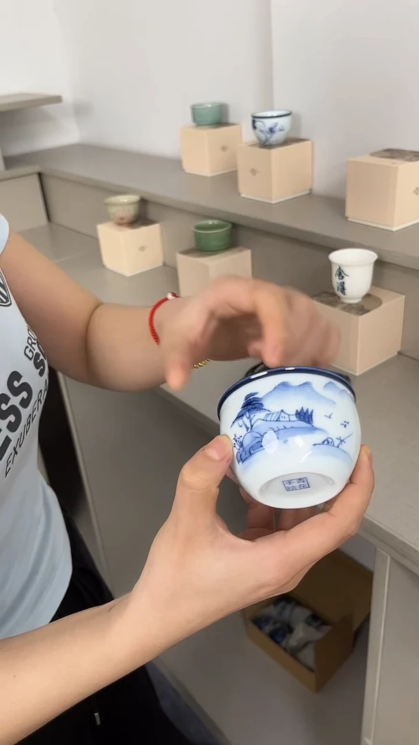景德镇高温烧缸杯山水