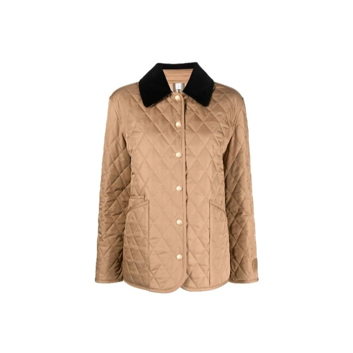 全新未使用 BURBERRY/博柏利 小花佳珊 拼色灯芯翻领格纹棉服