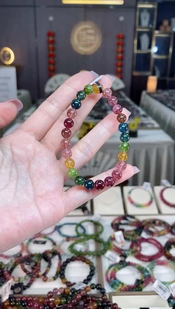 未镶嵌冰透体老矿碧玺色标彩虹单圈手串7mm+碧玺hon多样性发一条